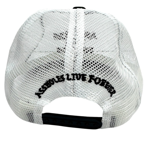 ASSHOLES LIVE FOREVER Mesh Two Tone Snapback Hat NEW White Black Embroidered main image 8